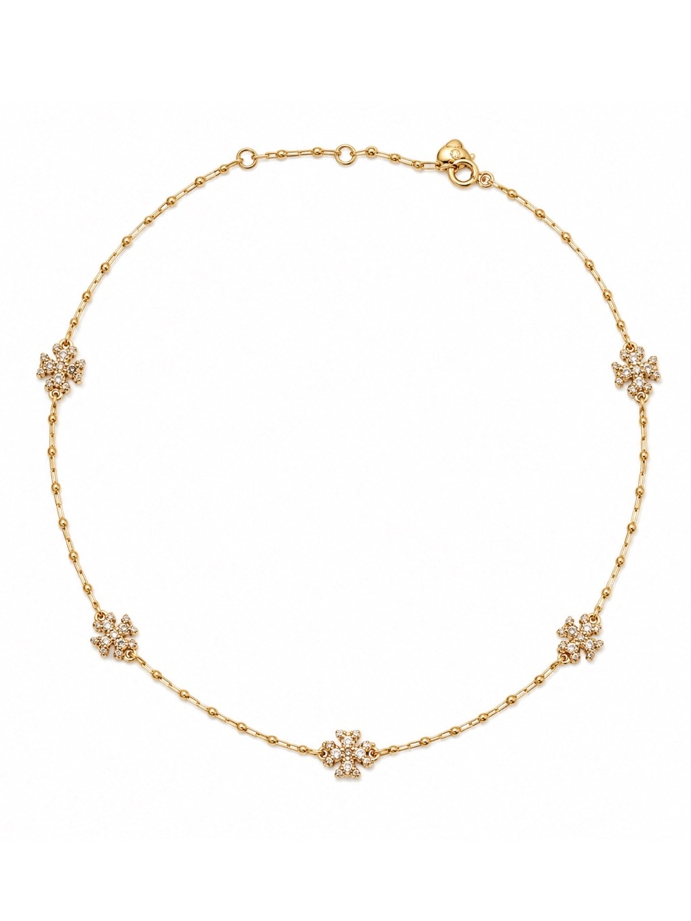TORY BURCH • Gold Roxanne Chain Crystal Logo Delicate Necklace